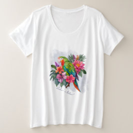 熱帯の花とオウム – 抱擁自然 プラスサイズTシャツ