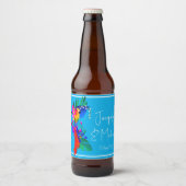 熱帯の花とカラフルオウム ビールラベル (正面)