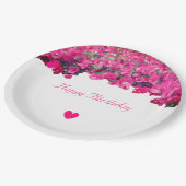 熱帯の花とハート誕生日 ペーパープレート (アングル)