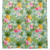 熱帯の花とパイナップル シャワーカーテン (正面)