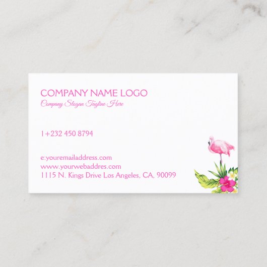 熱帯の花とピンクのフラミンゴピンクと白 名刺 (裏面)