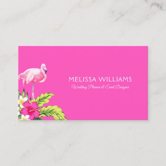 熱帯の花とピンクのフラミンゴピンクと白 名刺 (正面)