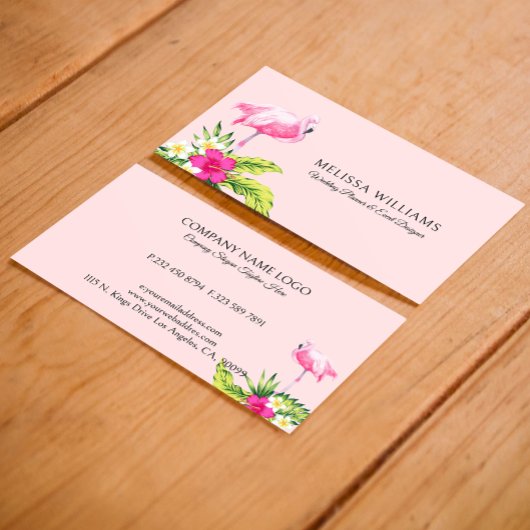 熱帯の花とピンクのフラミンゴ 名刺