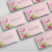 熱帯の花とピンクのフラミンゴ 名刺