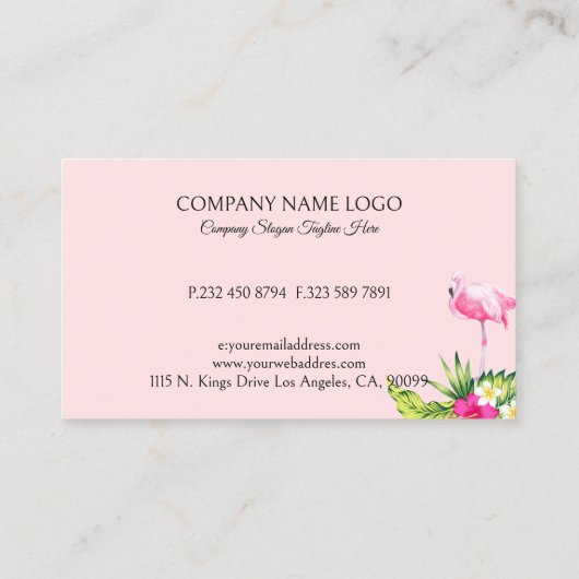 熱帯の花とピンクのフラミンゴ 名刺 (裏面)