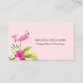 熱帯の花とピンクのフラミンゴ 名刺 (正面)