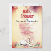 熱帯の花とフラミンゴのカスタム赤ちゃんシャワー 招待状 (正面)