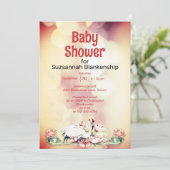 熱帯の花とフラミンゴのカスタム赤ちゃんシャワー 招待状 (スタンド正面)