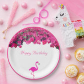 熱帯の花とフラミンゴ誕生日 ペーパープレート (パーティー)