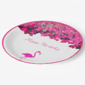 熱帯の花とフラミンゴ誕生日 ペーパープレート (アングル)