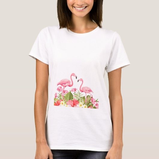 熱帯の花とフラミンゴ–32146 Tシャツ (正面)