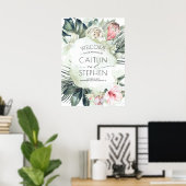 熱帯の花とヤシ葉のビーチ結婚式 ポスター (ホームオフィス)