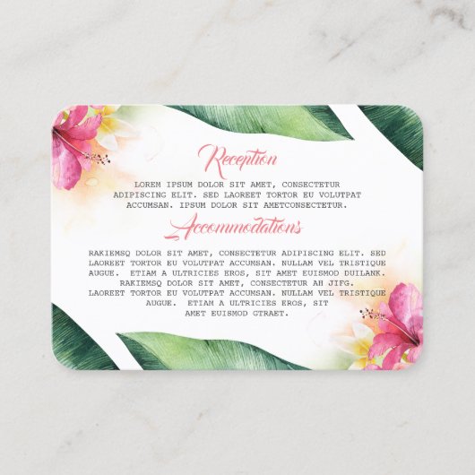 熱帯の花とヤシ葉のビーチ結婚式 名刺 (正面)