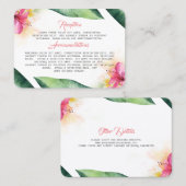 熱帯の花とヤシ葉のビーチ結婚式 名刺 (正面/裏面)