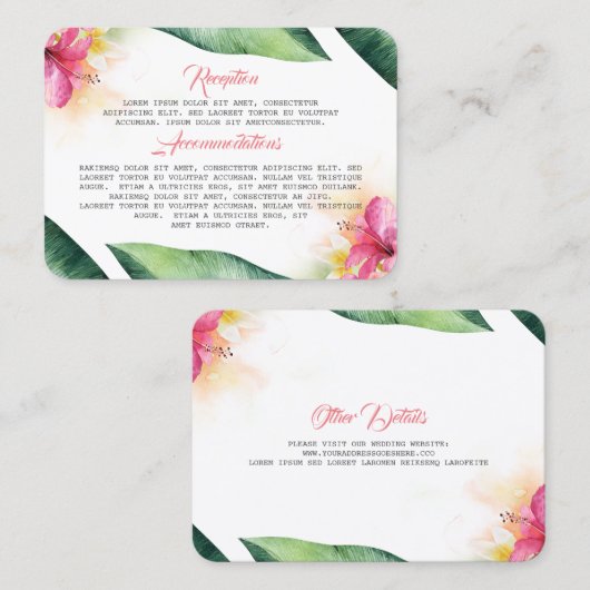 熱帯の花とヤシ葉のビーチ結婚式 名刺 (正面/裏面)