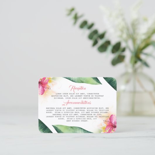 熱帯の花とヤシ葉のビーチ結婚式 名刺 (スタンド正面)