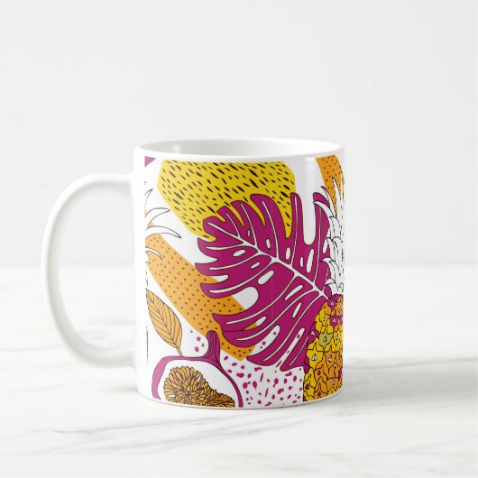 熱帯の花と果物，明るいエキゾチックなプリント コーヒーマグカップ (左)