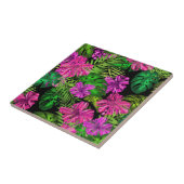 熱帯の花と植物が黒い タイル (側面)