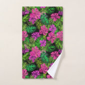 熱帯の花と植物が黒い バスタオルセット (ハンドタオル)