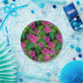 熱帯の花と植物が黒い ペーパープレート (パーティー)