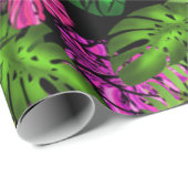 熱帯の花と植物が黒い ラッピングペーパー (ロールコーナー)