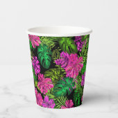 熱帯の花と植物が黒い 紙コップ (裏面)