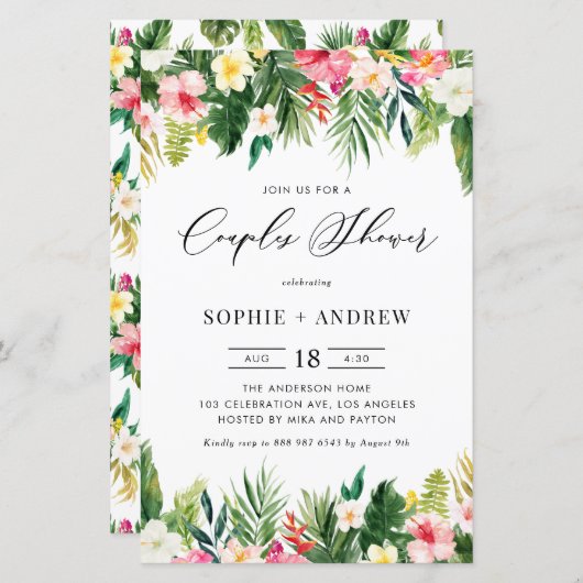 熱帯の花と緑のカップルがシャワー (正面/裏面)