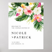 熱帯の花と緑のカップルがシャワー ポスター (正面)