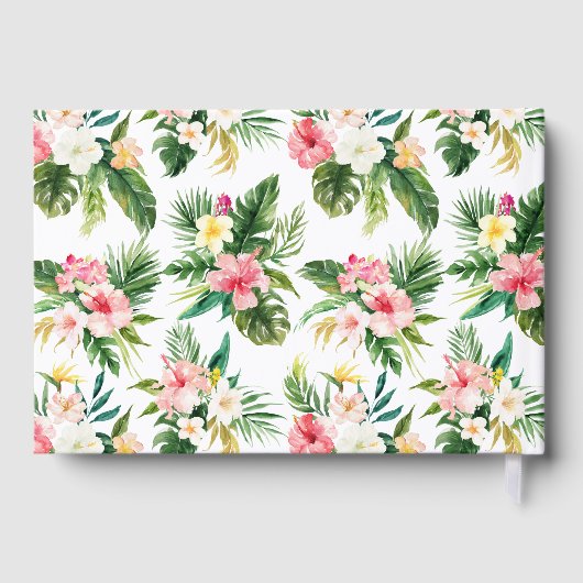 熱帯の花と緑のフレーム夏結婚の ゲストブック (裏面)