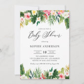 熱帯の花と緑の夏の赤ちゃんシャワー 招待状 (正面)