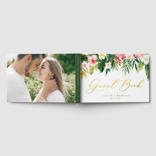 熱帯の花と緑の夏結婚の写真 ゲストブック (全面)