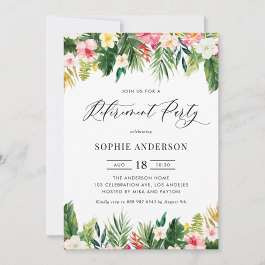熱帯の花と緑の定年パーティー 招待状 (正面)