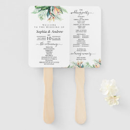 熱帯の花と緑の葉花のセット ハンドファン