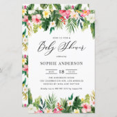 熱帯の花と緑の赤ちゃんシャワー招待状 (正面/裏面)