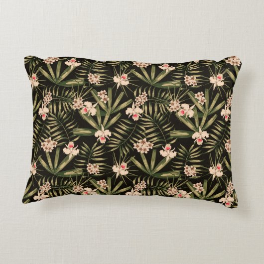熱帯の花と緑の黒 アクセントクッション (裏面)