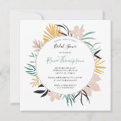 熱帯の花と葉ブライダルシャワー 招待状 (正面)