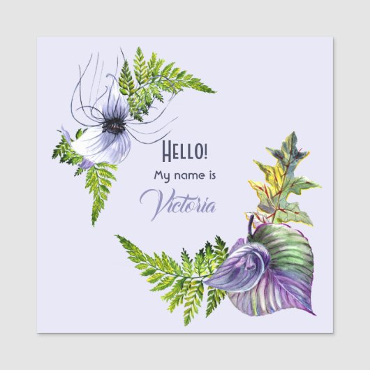 熱帯の花と葉水彩 名札 (正面)