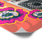 熱帯の花と葉花が咲くブームボックス ポスター (角)