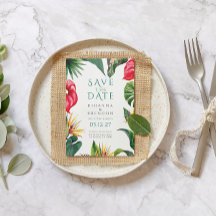 熱帯の花と離れの結婚式の日付を保存