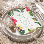 熱帯の花と離れの結婚式の日付を保存 招待状