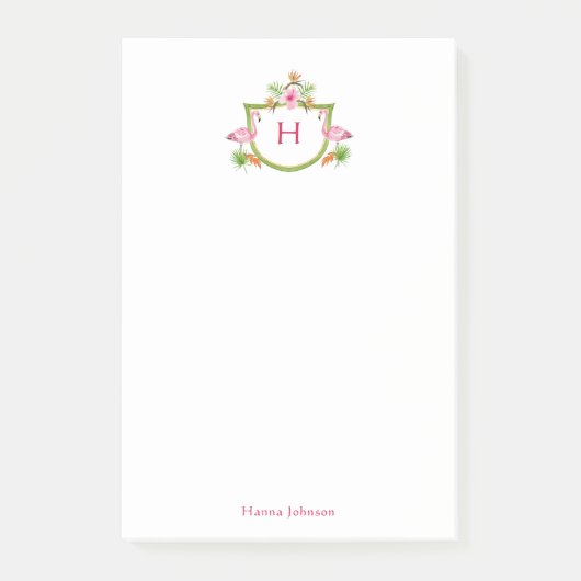 熱帯の花と鳥のメモモノグラムの帳 ポストイット (正面)