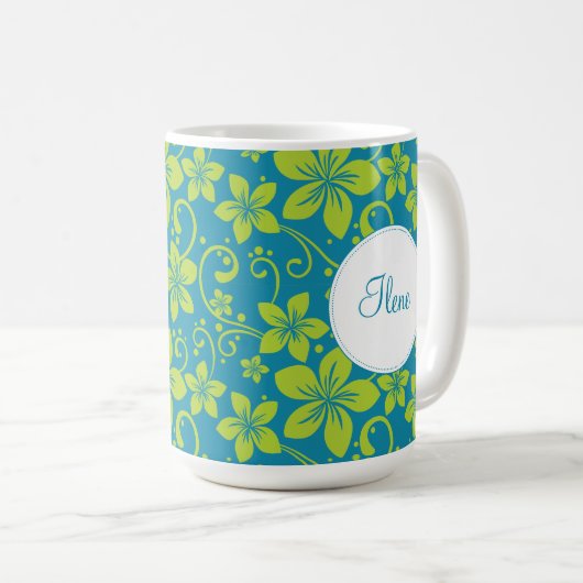熱帯の花にパーソナライズされたマグカップ コーヒーマグカップ (正面右)