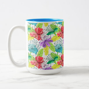 熱帯の花のシームレスなパターン ツートーンマグカップ