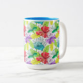 熱帯の花のシームレスなパターン ツートーンマグカップ (正面右)