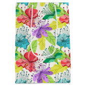 熱帯の花のシームレスなパターン ミディアムペーパーバッグ (裏面)