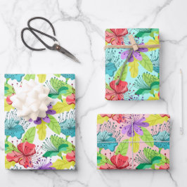 熱帯の花のシームレスなパターン ラッピングペーパーシート