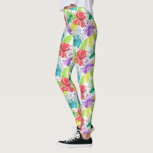 熱帯の花のシームレスなパターン レギンス