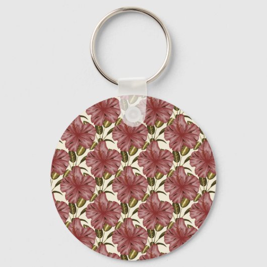 熱帯の花のシームレスなパターン |赤い花 キーホルダー (正面)