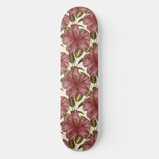 熱帯の花のシームレスなパターン |赤い花 スケートボード (正面)