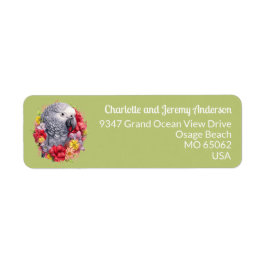 熱帯の花の中のかわいいオウムpstacio green ラベル